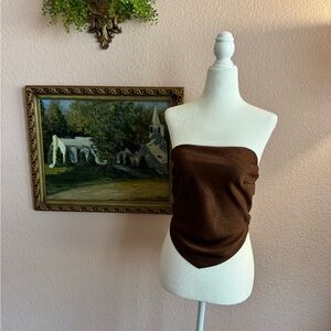 superdown Brown Strapless Scarf Crop Top
